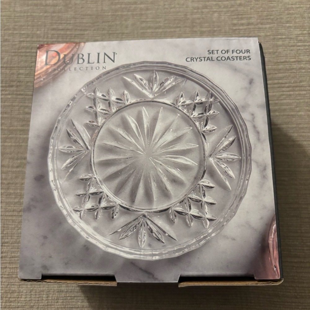 New Godinger Crystal Dublin Glass Coasters Set of 4 Coaster Drink Cup Wine